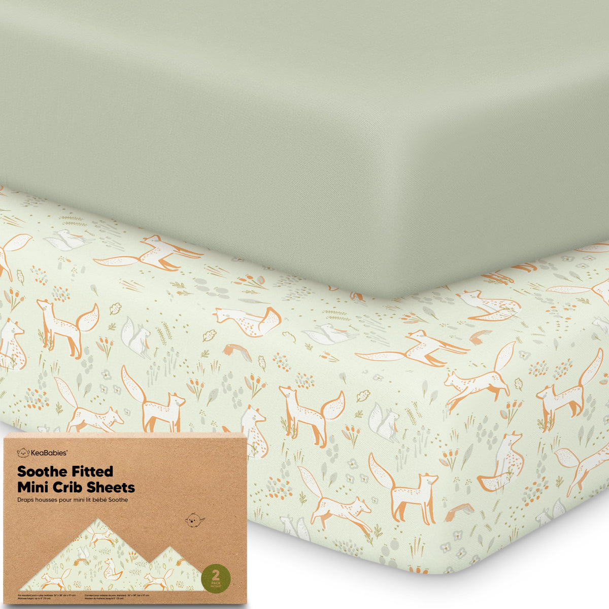 2-Pack Mini Crib Sheets Fitted, 38x26 Pack N Play Mattress Sheets (Elly)