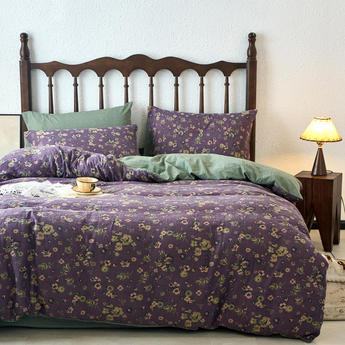 mixinni Duvet Cover Set King Size Bird Flower Pattern Soft Long Staple Cotton Floral Bedding Comforter Cover Set with Zipper Ties for Women and Men, Ultra Soft, Breathable, Easy Care-King Size