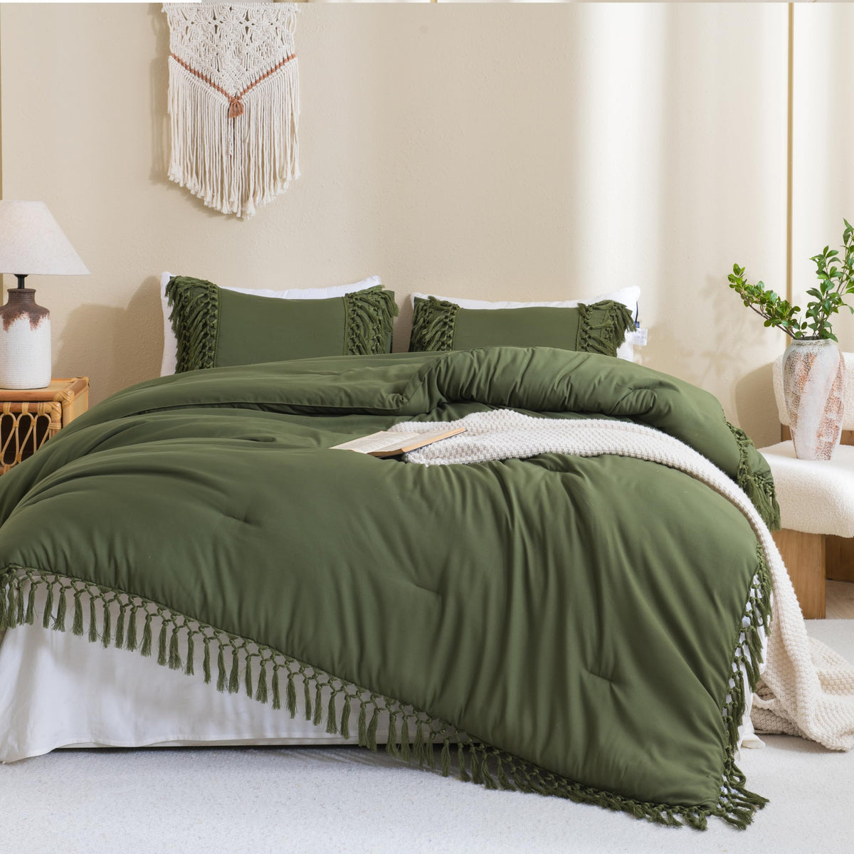 Andency Terracotta Comforter Set Queen, 3 Pieces Boho Tassel Bedding