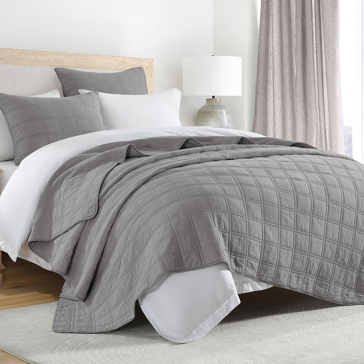 HORIMOTE HOME 100% Cotton Quilt Set Queen Size, Baby Blue Pre-Washed 3-Piece Bedspread Coverlet Set, Cozy Lightweight Stitching Bedding Cover with 2 Shams in Geometric Pattern for All Season