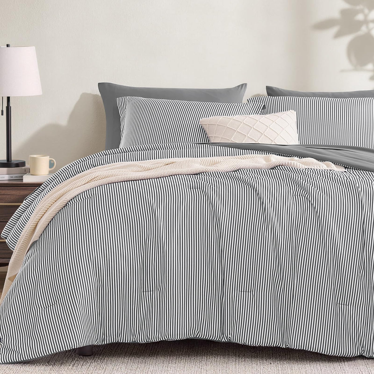 Monbix Queen Comforter Set - 7 Pieces Soft Bed in a Bag Queen Bedding Sets