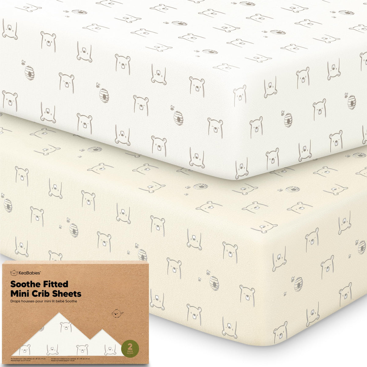 2-Pack Mini Crib Sheets Fitted, 38x26 Pack N Play Mattress Sheets (Elly)