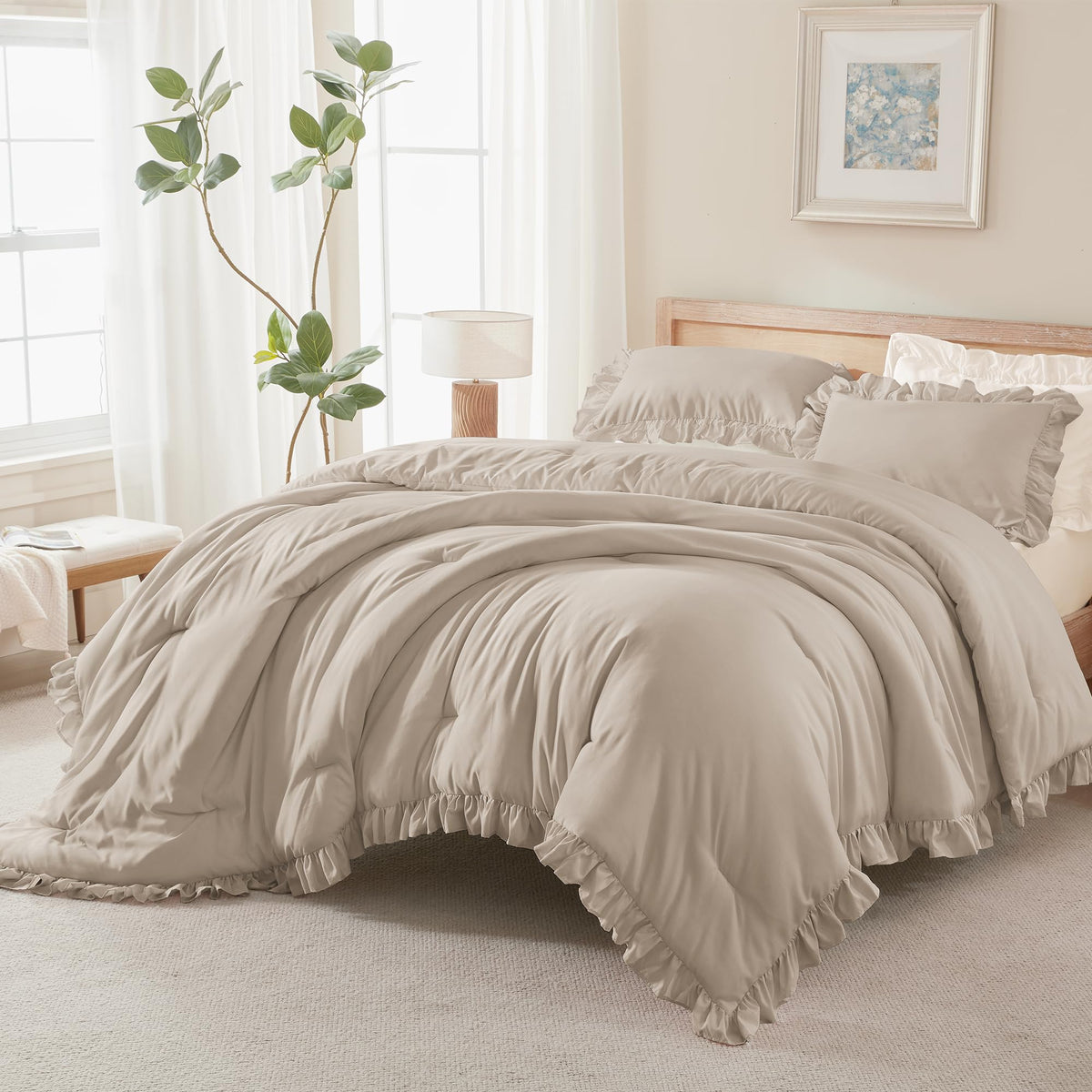 Andency Pink Ruffle Comforter Twin Size, 2 Pieces Soft Bed Set