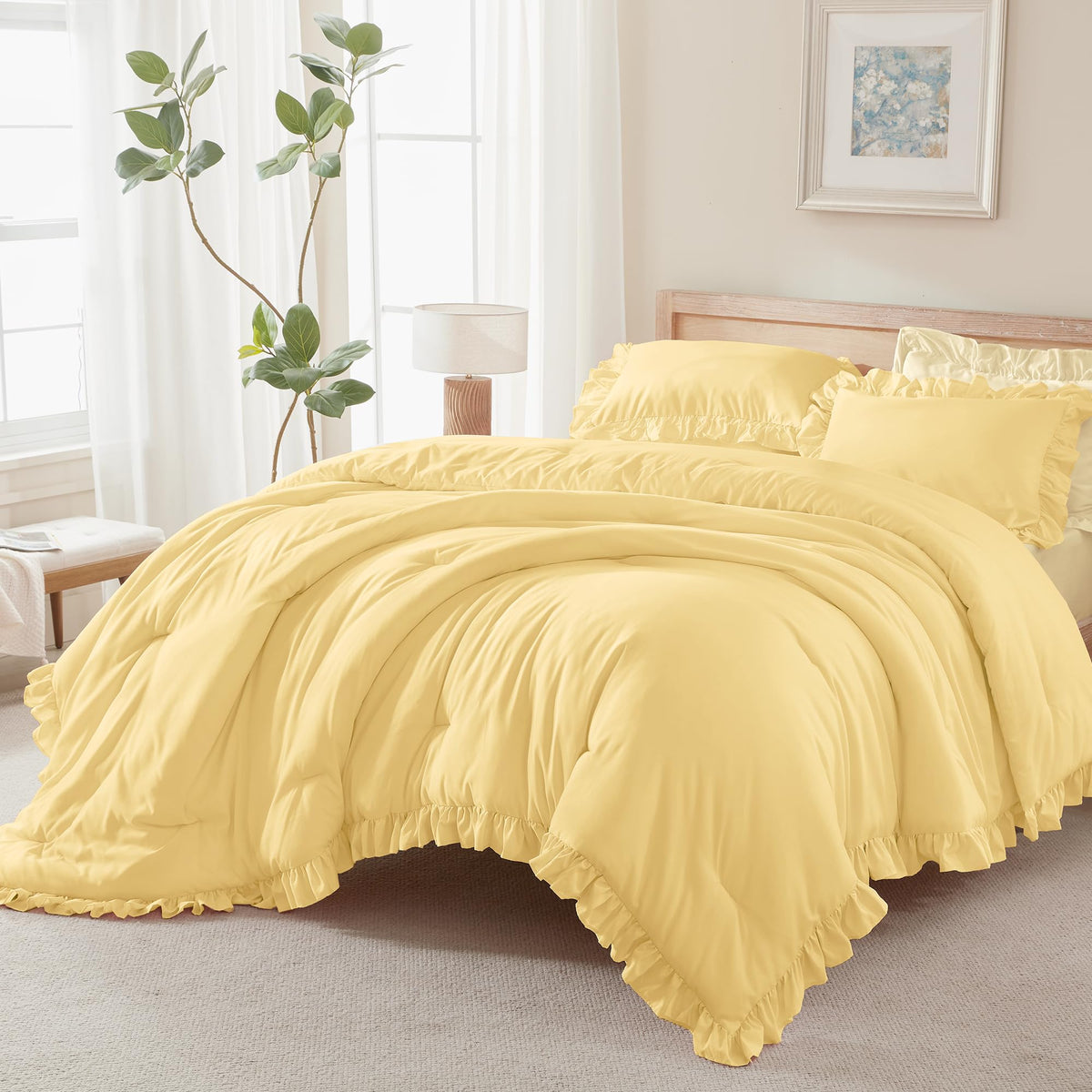 Andency Pink Ruffle Comforter Twin Size, 2 Pieces Soft Bed Set