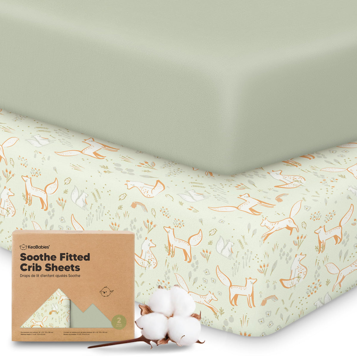 KeaBabies 2pk Organic Cotton Crib Sheets for Boys Girls 52x28, Soft White