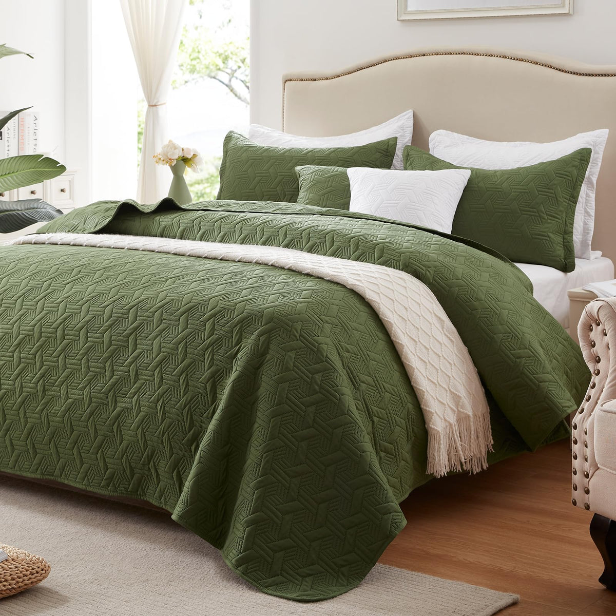 LEAONME Full/Queen Quilt Set 3 Pieces, Lightweight Burnt Orange/Rust Bedspread-90''x98'', Soft Microfiber Summer Quilt, Luxurious Warm Coverlet Set for All Seasons (Includes 1 Quilt, 2 Shams)