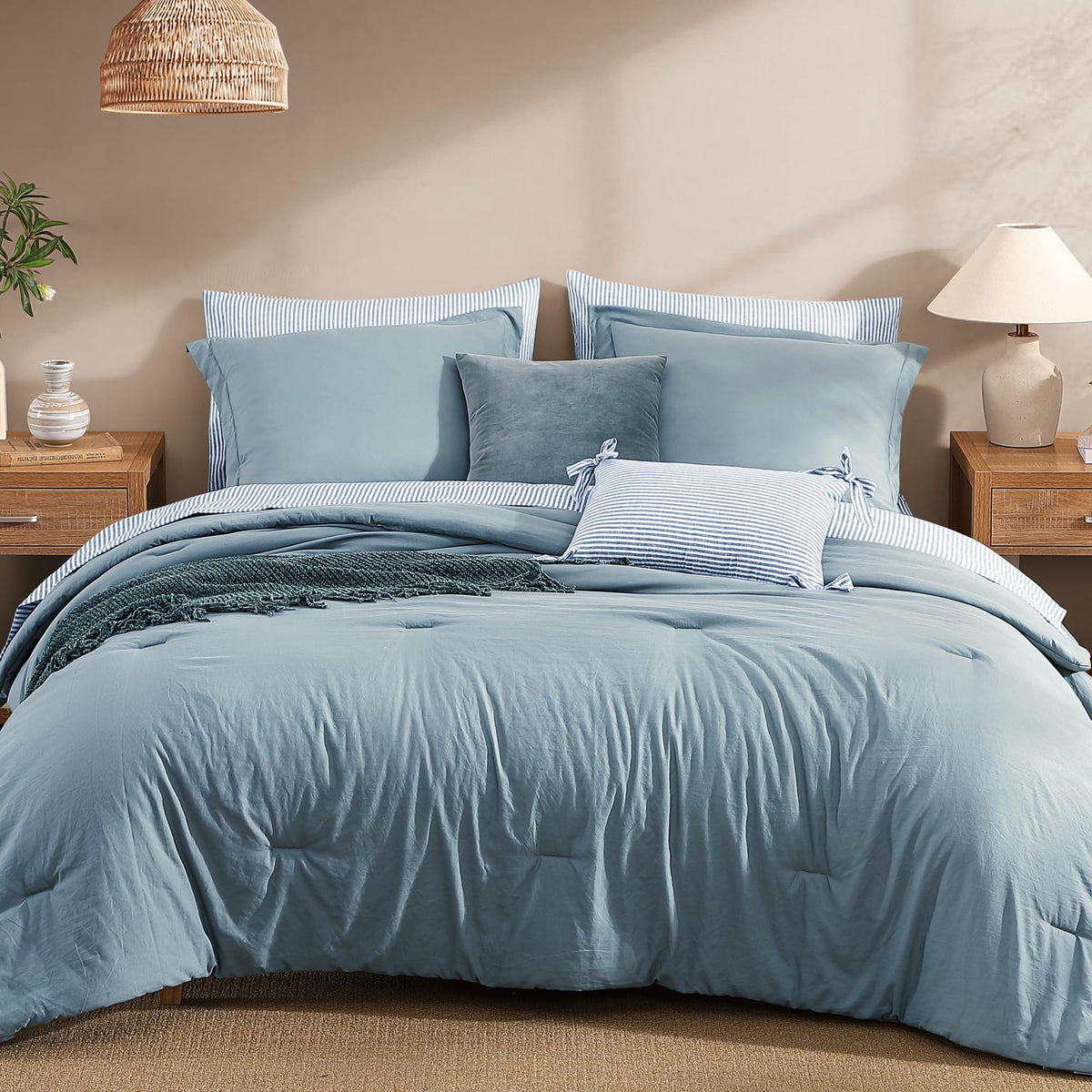 Monbix Queen Comforter Set - 7 Pieces Soft Bed in a Bag Queen Bedding Sets