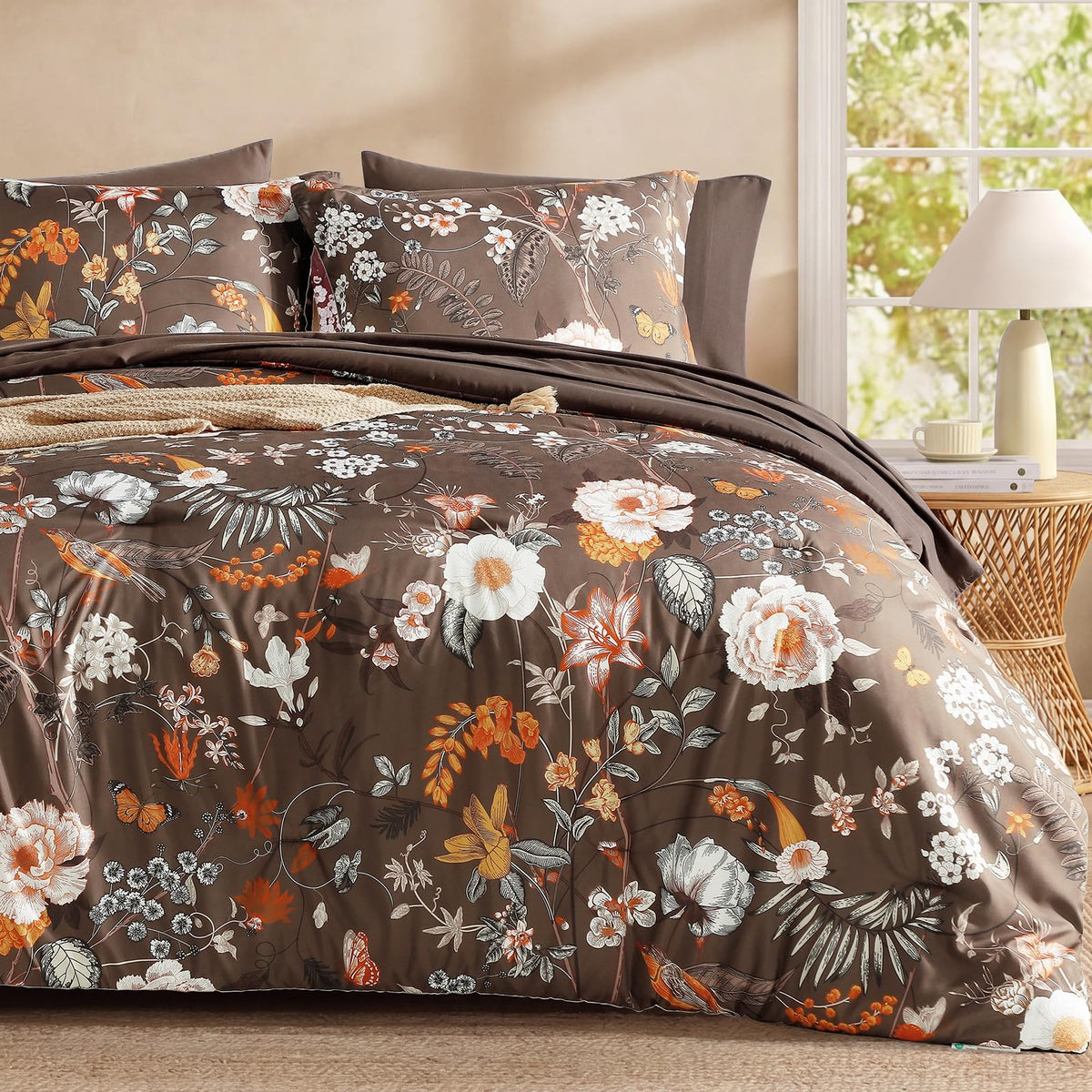 Queen Comforter Set - 7 Pieces Soft Floral Bed in a Bag Queen Bedding Sets