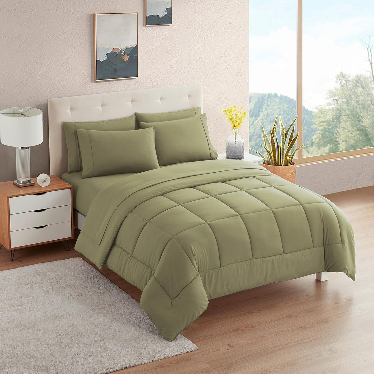 Sweet Home Collection 5 Piece Comforter Set Bag Solid Color All Season Soft Down Alternative Blanket & Luxurious Microfiber Bed Sheets, Navy, Twin