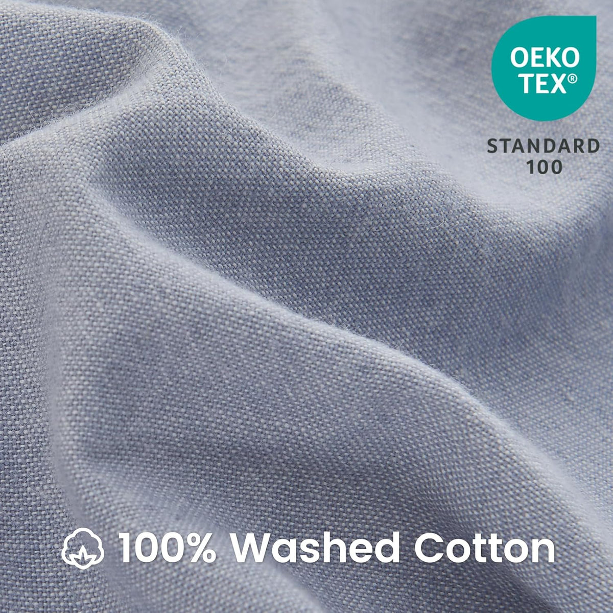 BISELINA 100% Washed Cotton Duvet Cover Set 3pcs with Bowknot Ties Strap Solid Color Linen Like Textured Durable Breathable Soft Comfy Chic Bedding (Twin, Cornflower Blue)