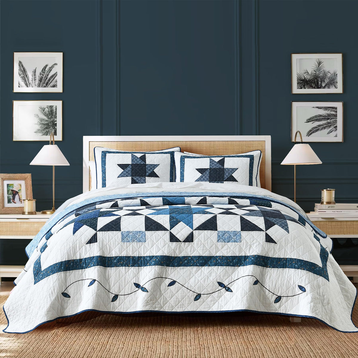 Secgo King Size Comforter Set- 100% Cotton Quilt King Size Set, Green, Sage bedspreads (96 * 108 Inch) with 2 Pillow Shams, Patchwork Reversible Lightweight Bedding