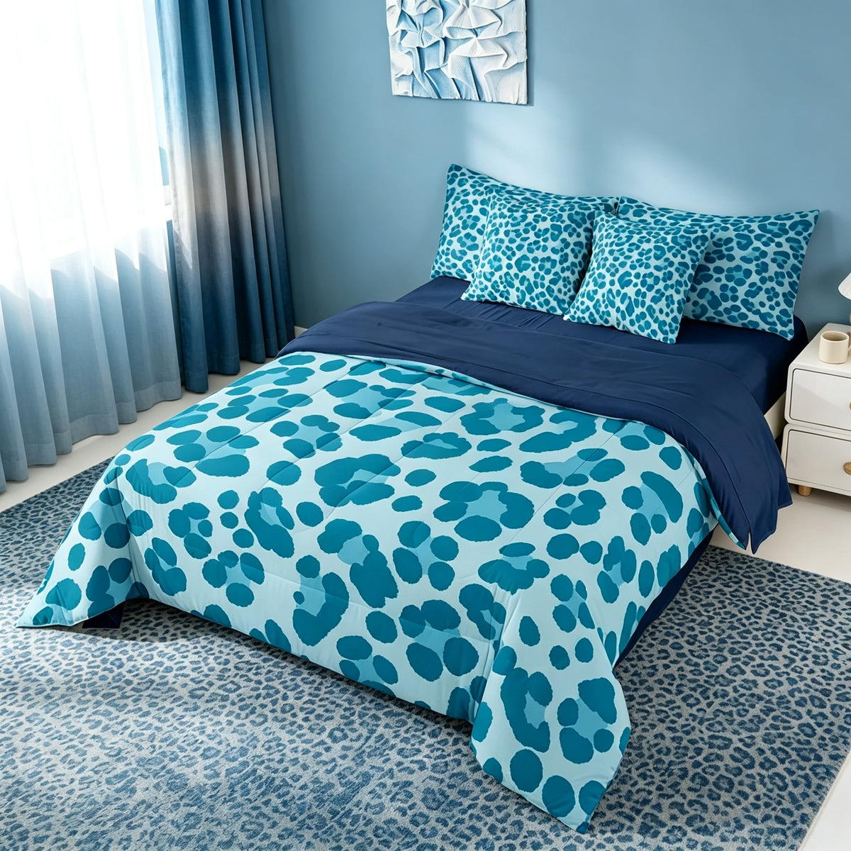 Erosebridal Leopard Print 7 Piece Bedding Set Full Cheetah Decor Comforter Set with Sheets Geometric Modern Bed in A Bag African Safari Animal Bed Sets with 2 Pillowcases, 2 Pillow Covers Lightweight