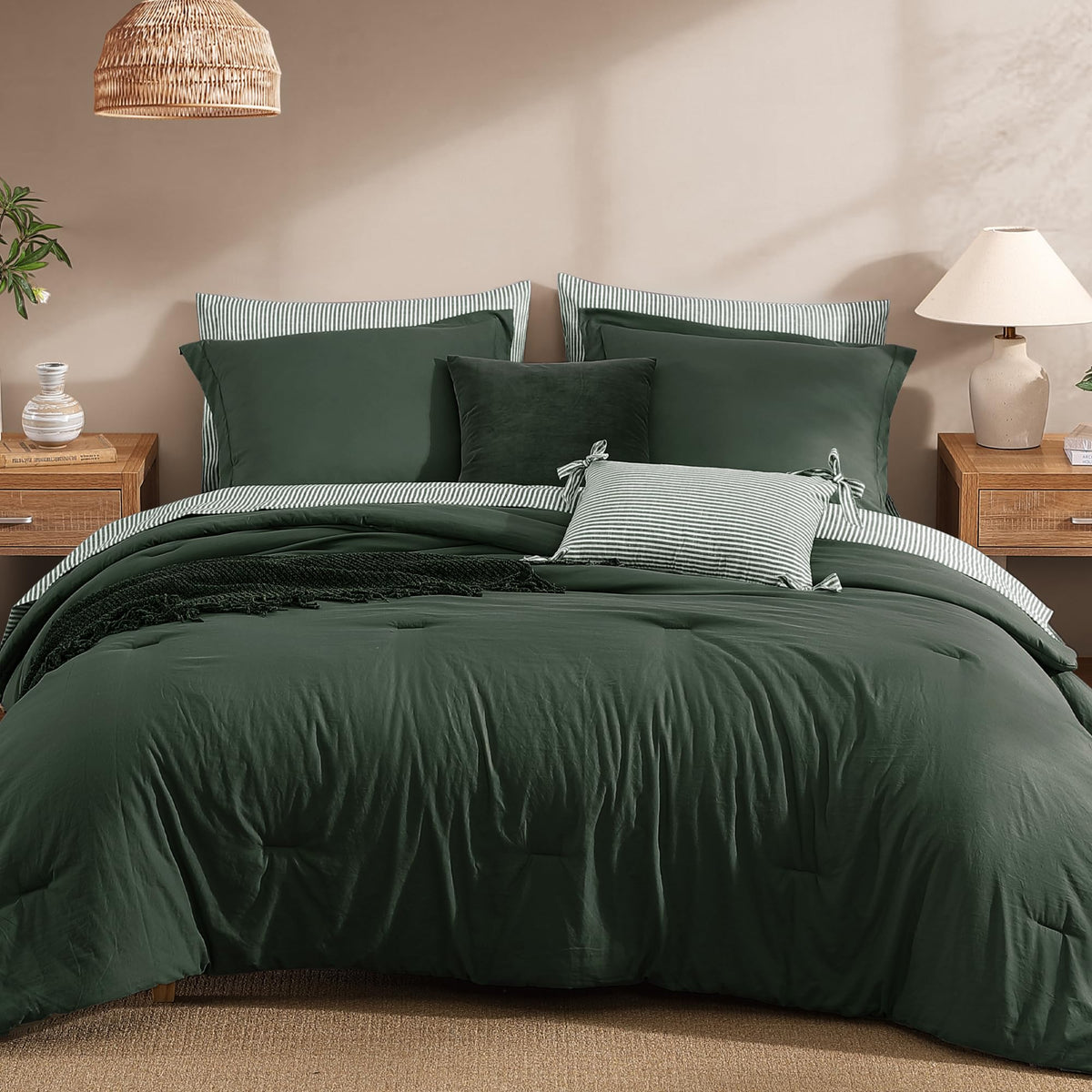 Monbix Queen Comforter Set - 7 Pieces Soft Bed in a Bag Queen Bedding Sets