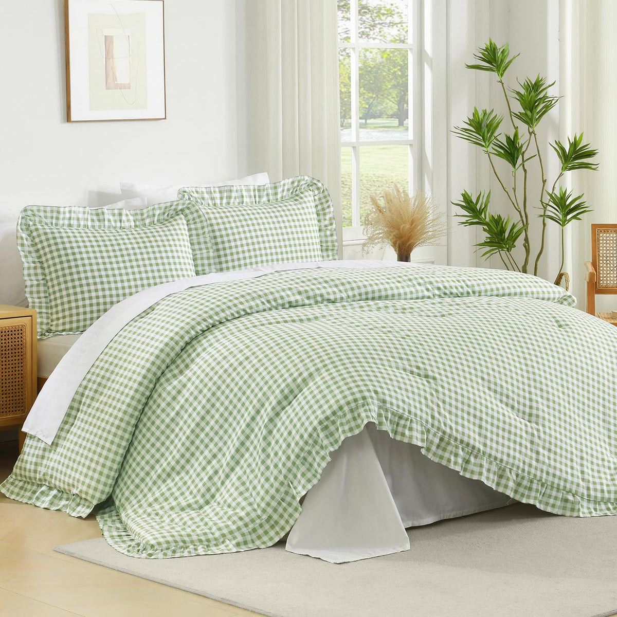 Andency Pink Ruffle Comforter Twin Size, 2 Pieces Soft Bed Set