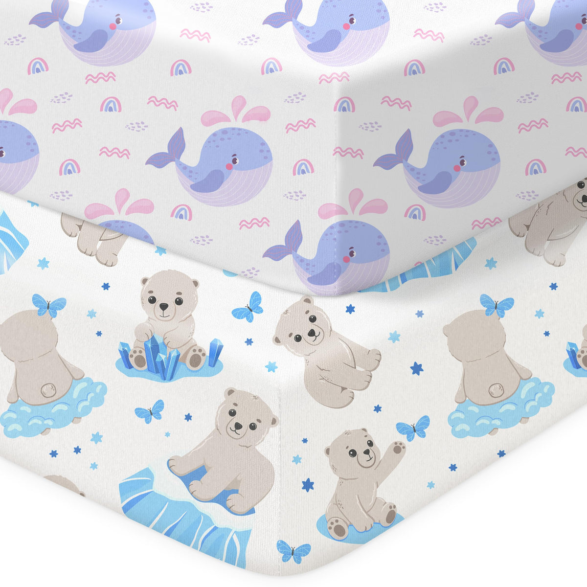 Baby Crib Sheets 2 Pack for Boys and Girls Fit for Standard Crib Toddler Mattress Breathable Soft Microfiber Baby Sheet 28x52x8in (Pink Rainbow & Pink)
