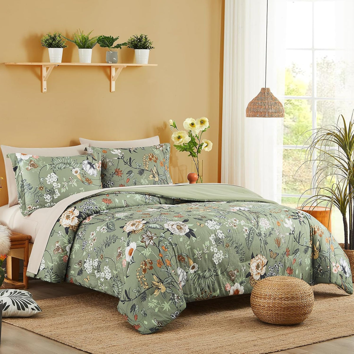 Queen Comforter Set - 7 Pieces Soft Floral Bed in a Bag Queen Bedding Sets