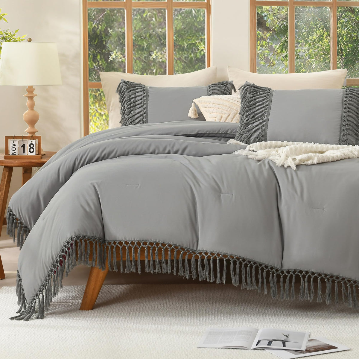 Andency Terracotta Comforter Set Queen, 3 Pieces Boho Tassel Bedding