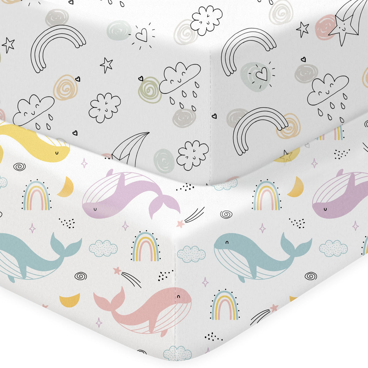 Baby Crib Sheets 2 Pack for Boys and Girls Fit for Standard Crib Toddler Mattress Breathable Soft Microfiber Baby Sheet 28x52x8in (Pink Rainbow & Pink)