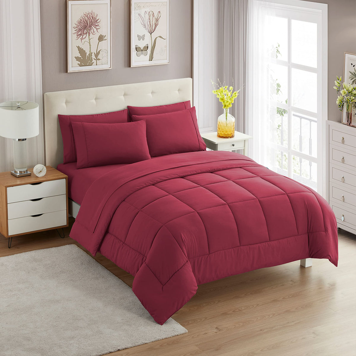 Sweet Home Collection 5 Piece Comforter Set Bag Solid Color All Season Soft Down Alternative Blanket & Luxurious Microfiber Bed Sheets, Navy, Twin