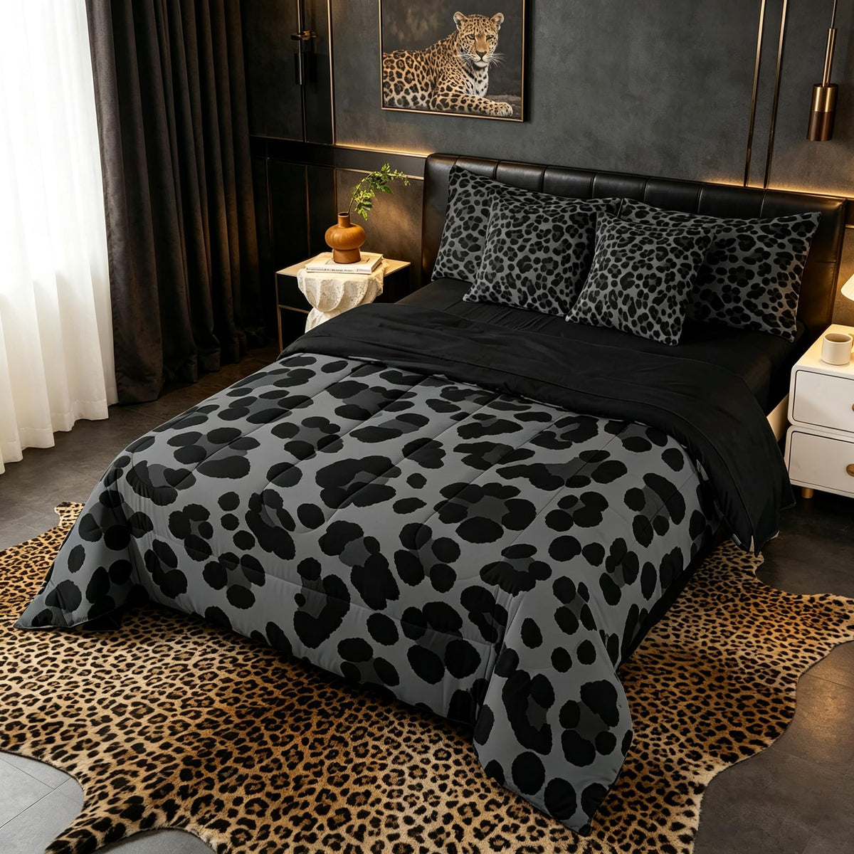 Erosebridal Leopard Print 7 Piece Bedding Set Full Cheetah Decor Comforter Set with Sheets Geometric Modern Bed in A Bag African Safari Animal Bed Sets with 2 Pillowcases, 2 Pillow Covers Lightweight