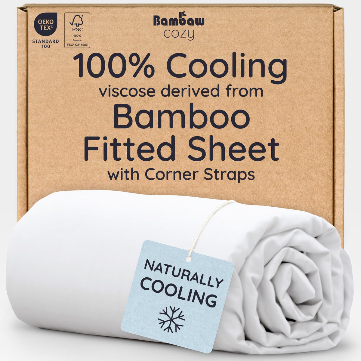 Bambaw 100% Viscose Derived from Bamboo Queen Size Fitted Sheet, Cooling, Deep Pocket, Corner Straps, Charcoal