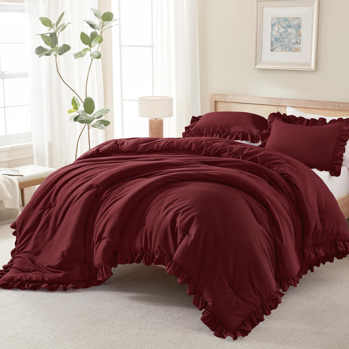 Andency Pink Ruffle Comforter Twin Size, 2 Pieces Soft Bed Set