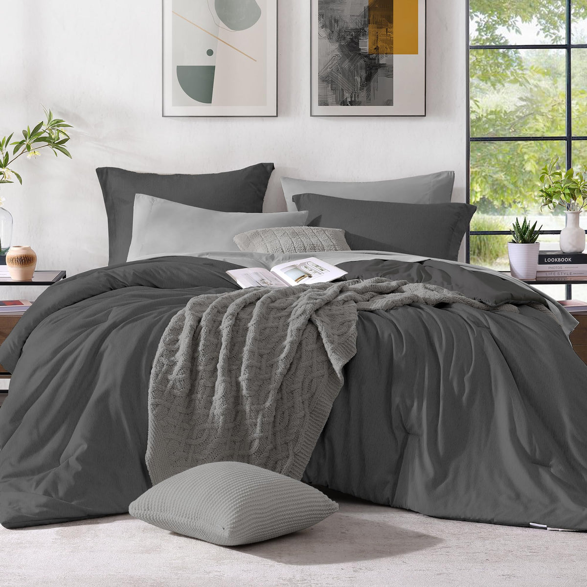 Monbix Queen Comforter Set 7 Pieces Terracotta Cationic Dyeing Bed in a Bag