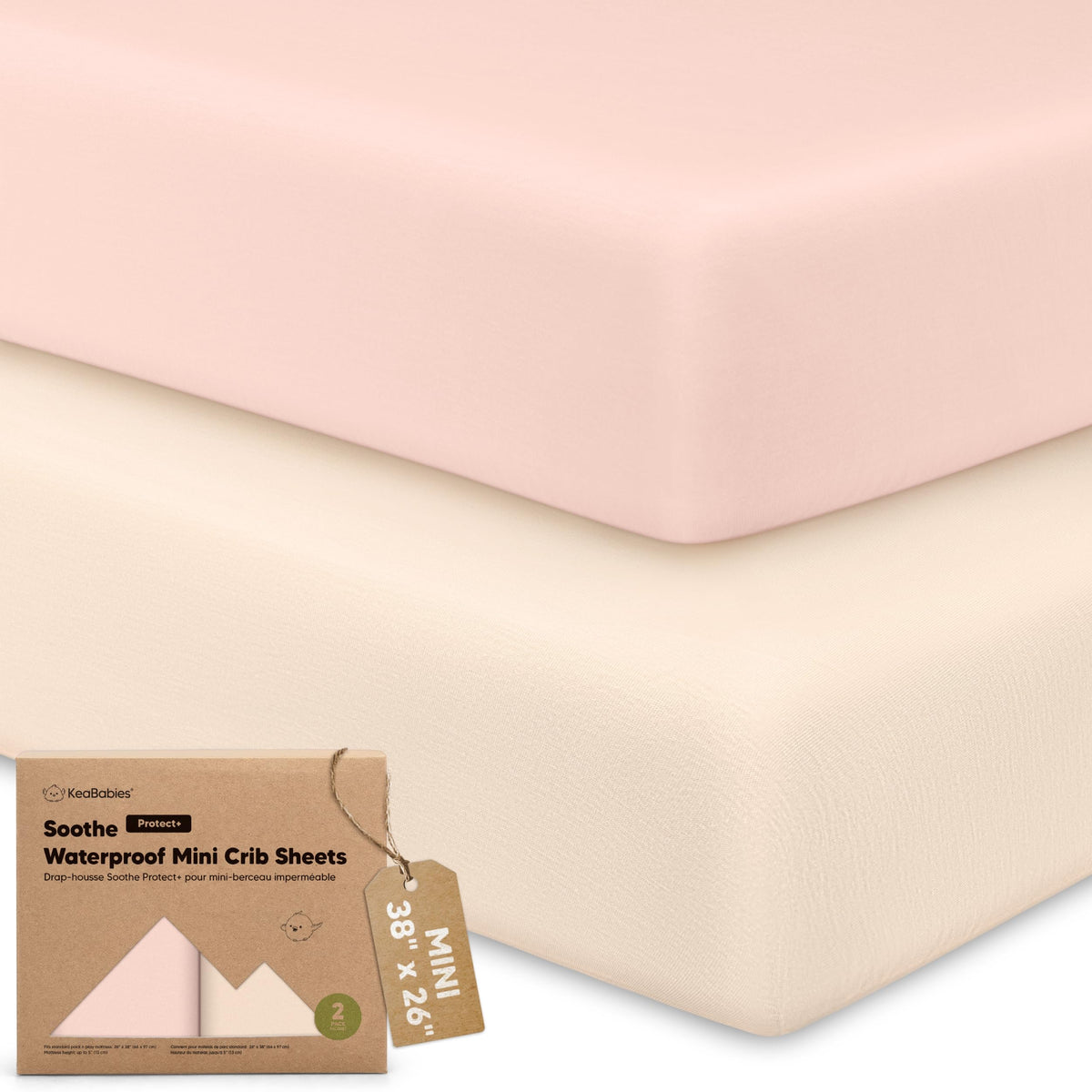 2-Pack Mini Crib Sheets Fitted, 38x26 Pack N Play Mattress Sheets (Elly)