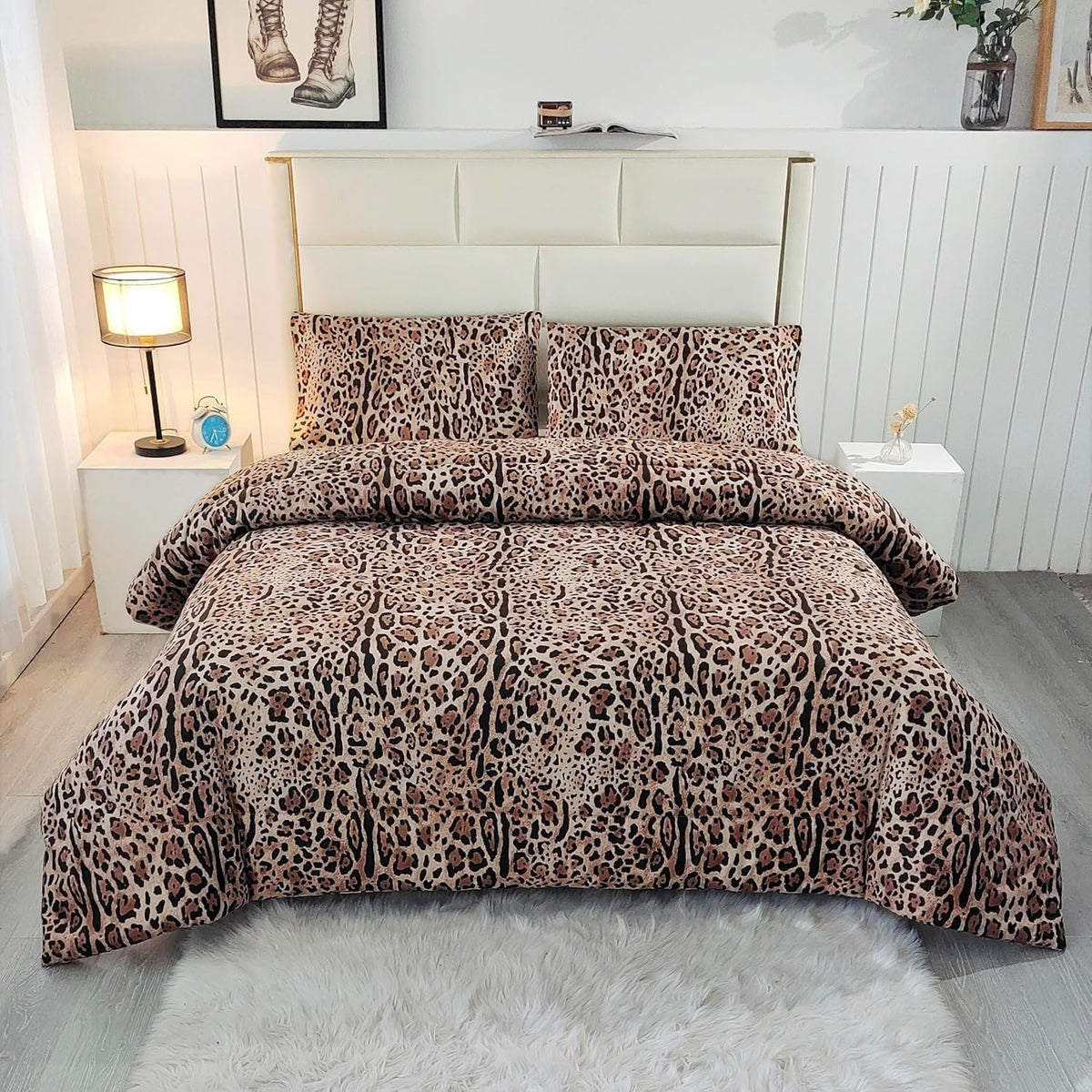 SDY 3pcs Twin Comforter Cheetah,Leopard Print Comforter Set for Kids, Toddler, Girls, Boys Include 1Comforter, 2PillowCases