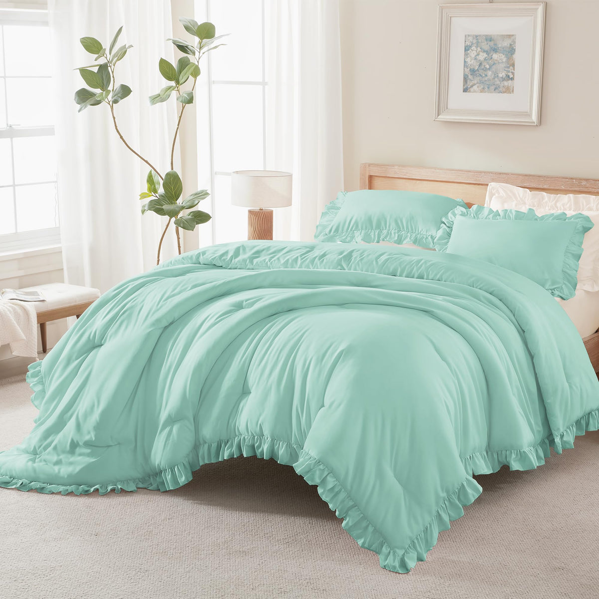 Andency Pink Ruffle Comforter Twin Size, 2 Pieces Soft Bed Set