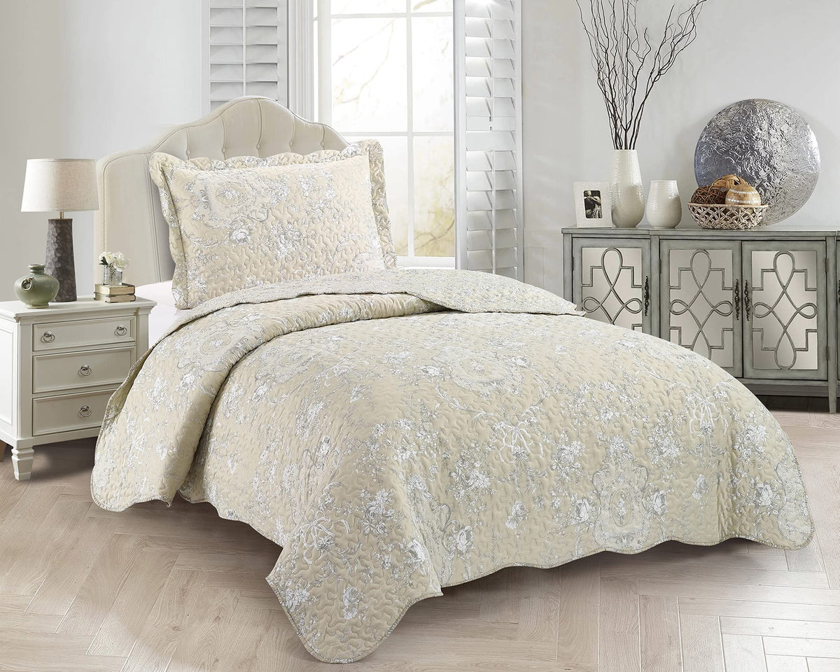 Brilliant Sunshine Rose and Sage Quilt Set, 3-Piece Bedding Sets, Traditional Patchwork Design, Washable and Reversible Bedspread, Soft Lightweight Coverlet, All-Season, Full/Queen, Light Pink Green