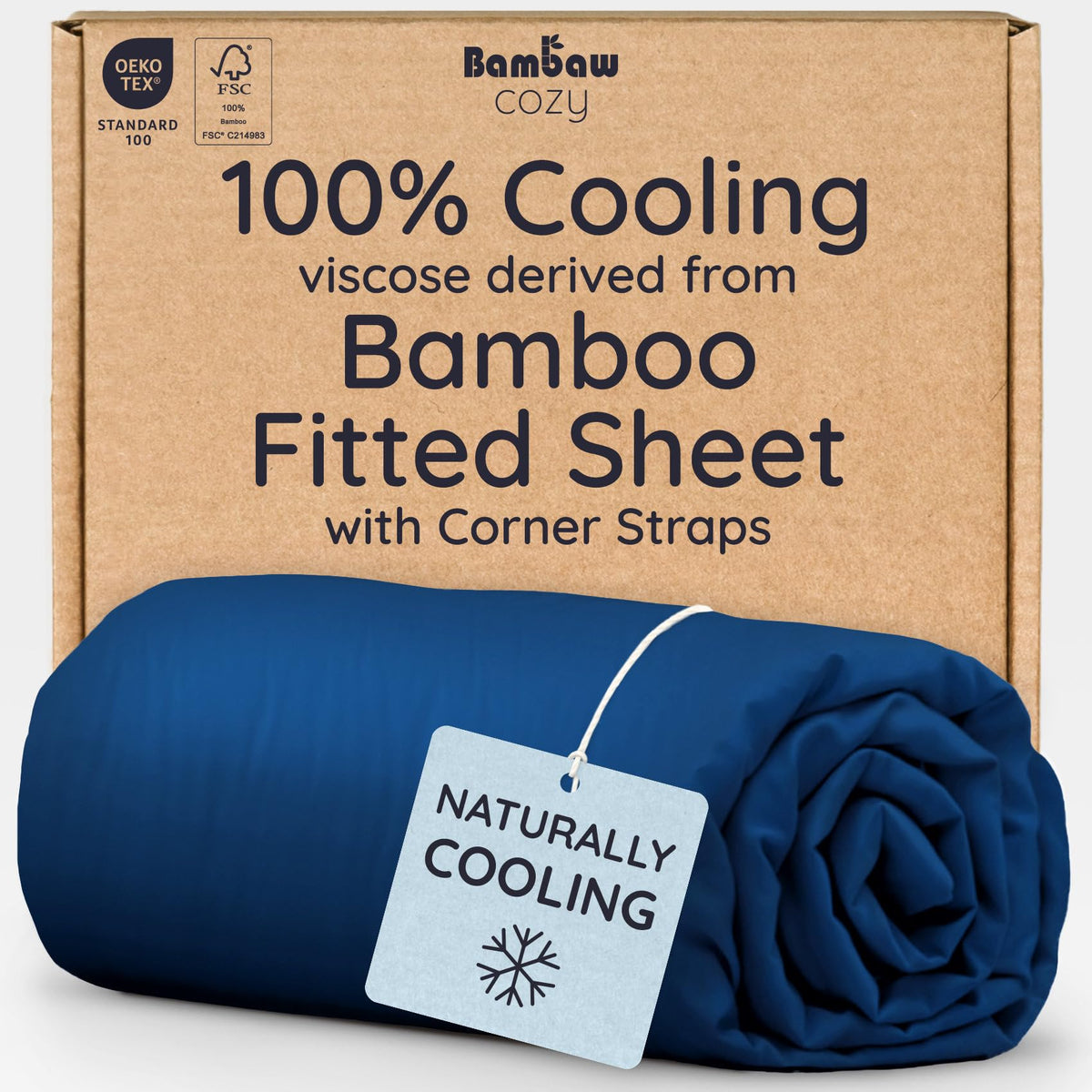 Bambaw 100% Viscose Derived from Bamboo Queen Size Fitted Sheet, Cooling, Deep Pocket, Corner Straps, Charcoal