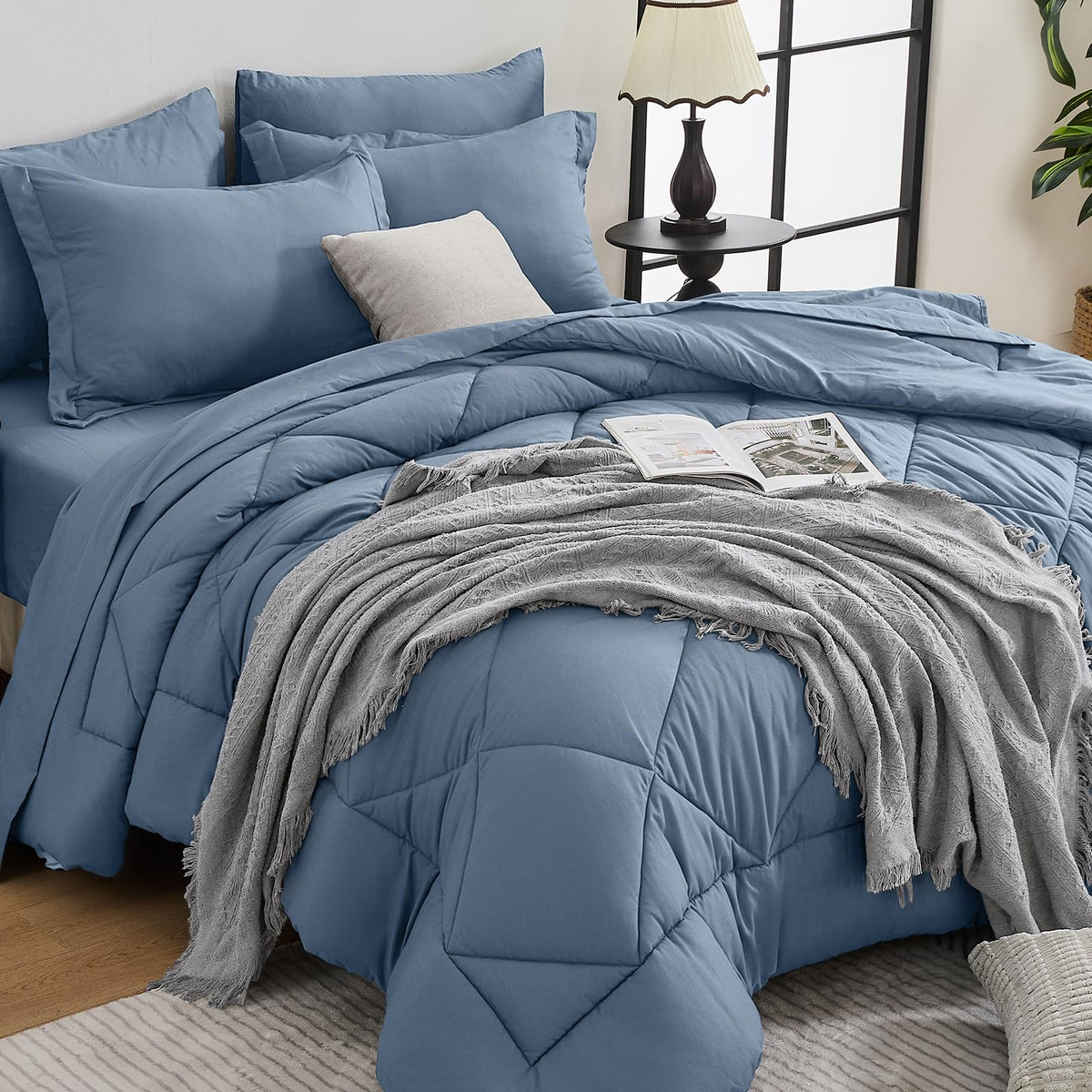 HEVUMYI 7-Piece King Comforter Set, Dark Grey Bed in a Bag