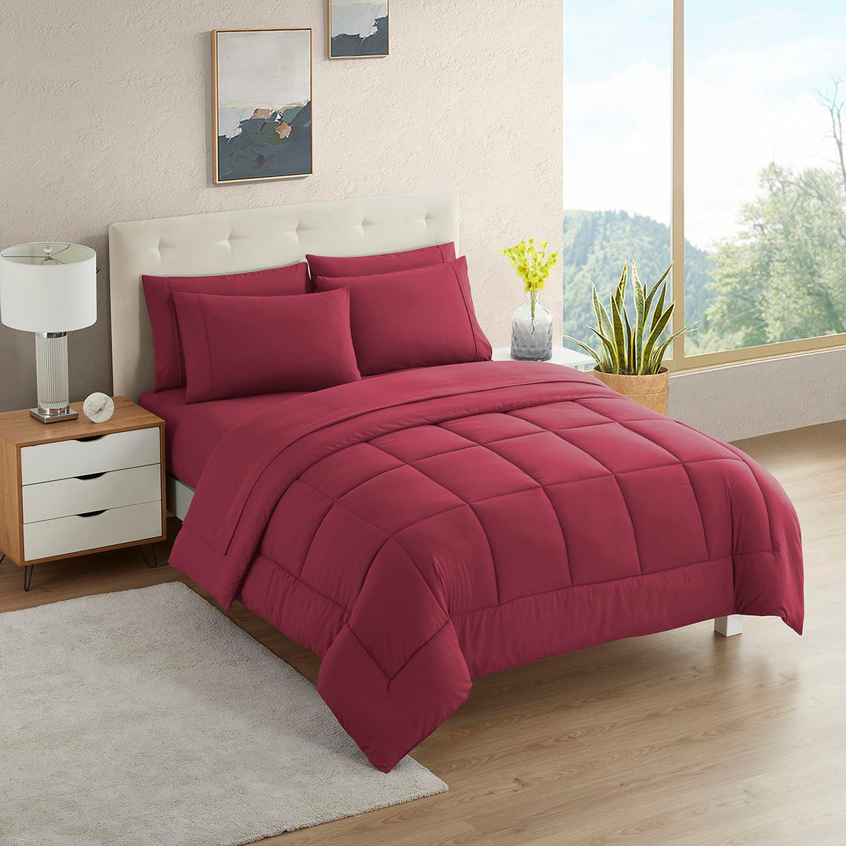Sweet Home Collection 5 Piece Comforter Set Bag Solid Color All Season Soft Down Alternative Blanket & Luxurious Microfiber Bed Sheets, Navy, Twin