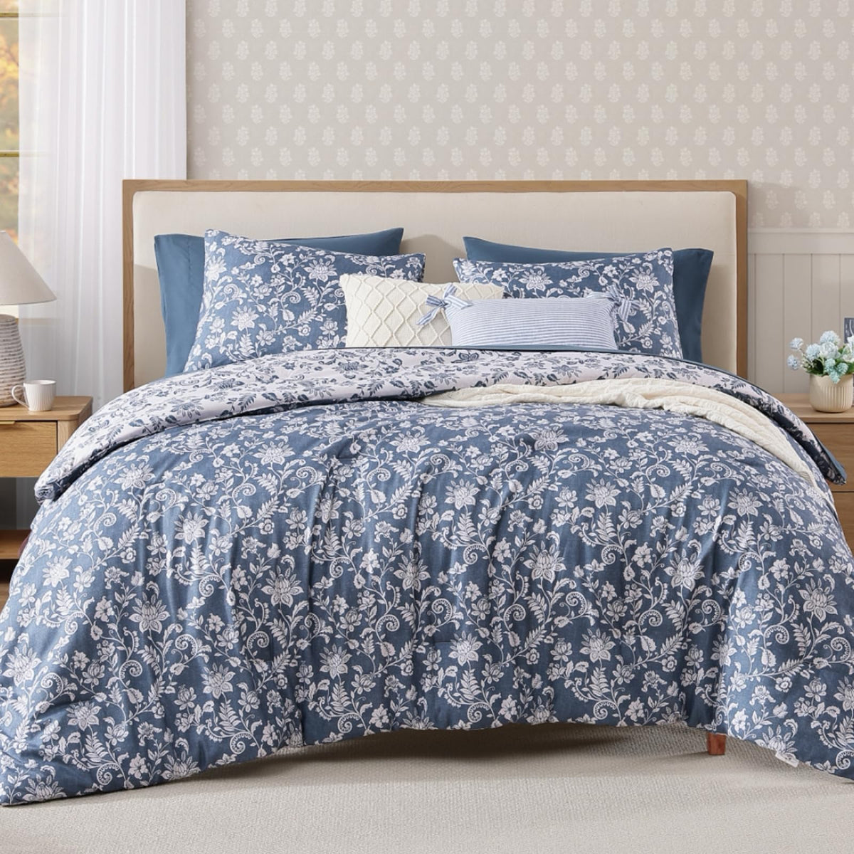 BLOOMHAVEN Queen Comforter Set-7 Pieces Brown Floral Bed in a Bag Queen