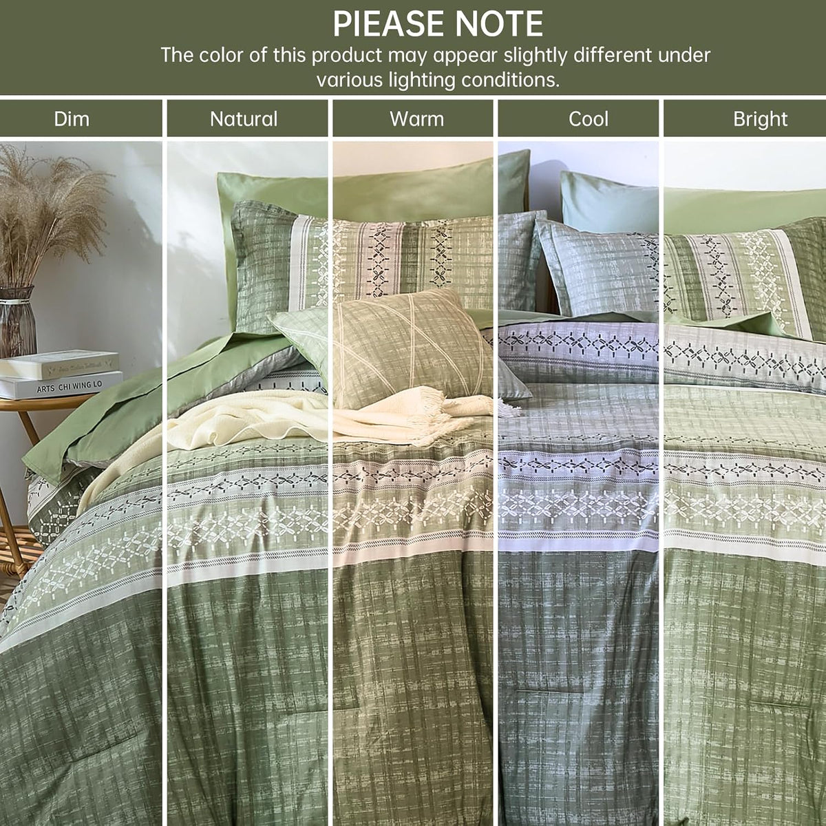 Dintszyayue Sage Green King Comforter Size Set, 8 Pieces Striped Boho Texture Bed in a Bag Sets, Lightweight Soft Bohemian Comforter and Sheet Set, All Season Microfiber Bedding Sets for Men Women