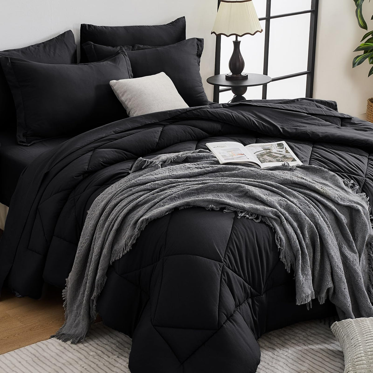 HEVUMYI 7-Piece King Comforter Set, Dark Grey Bed in a Bag