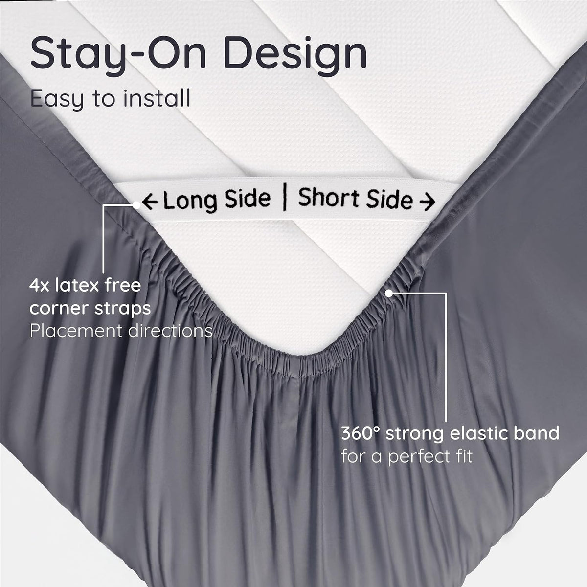Bambaw 100% Viscose Derived from Bamboo Queen Size Fitted Sheet, Cooling, Deep Pocket, Corner Straps, Charcoal