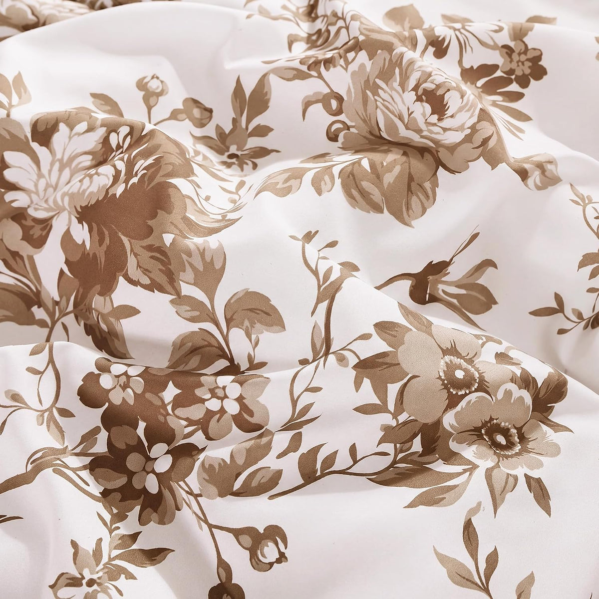 BLOOMHAVEN Queen Comforter Set-7 Pieces Brown Floral Bed in a Bag Queen