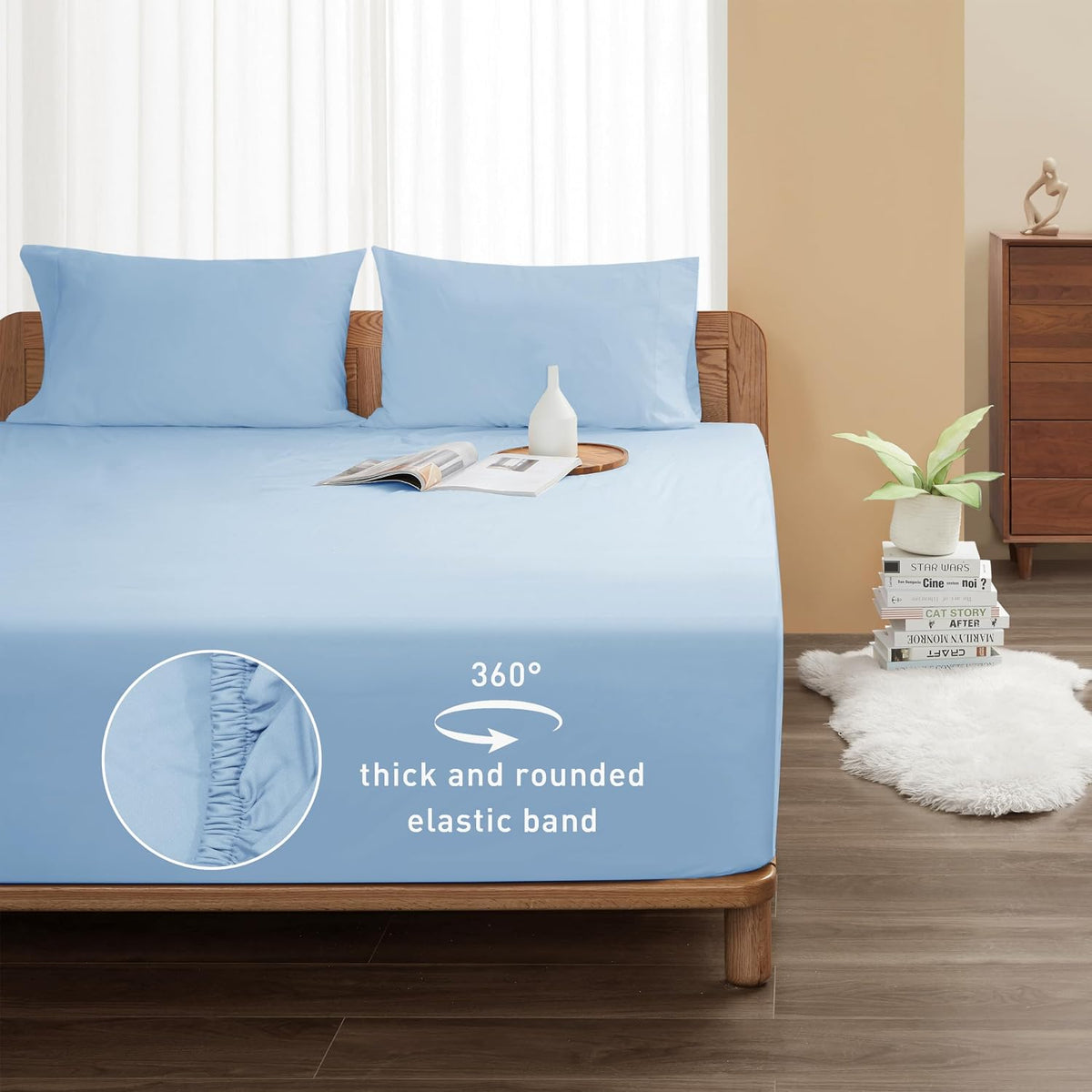 Sunflower Queen Fitted Sheet Extra Deep, 100% Cotton Sateen, Powder Blue