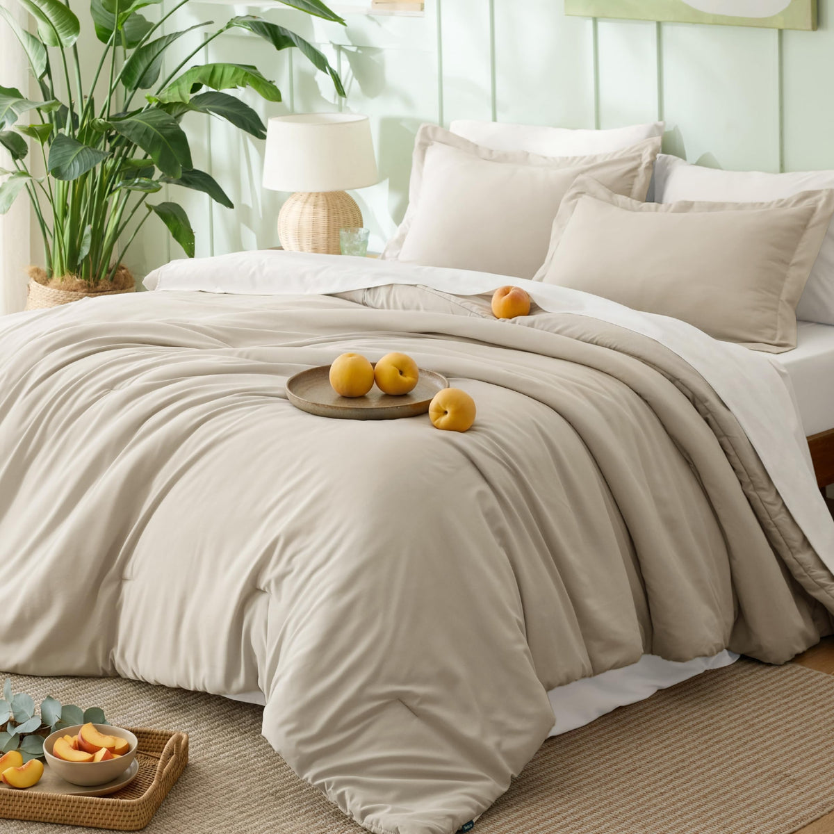 Bedsure Queen Bed in a Bag, Sage Green Comforter Set Contrasting 7 Pieces
