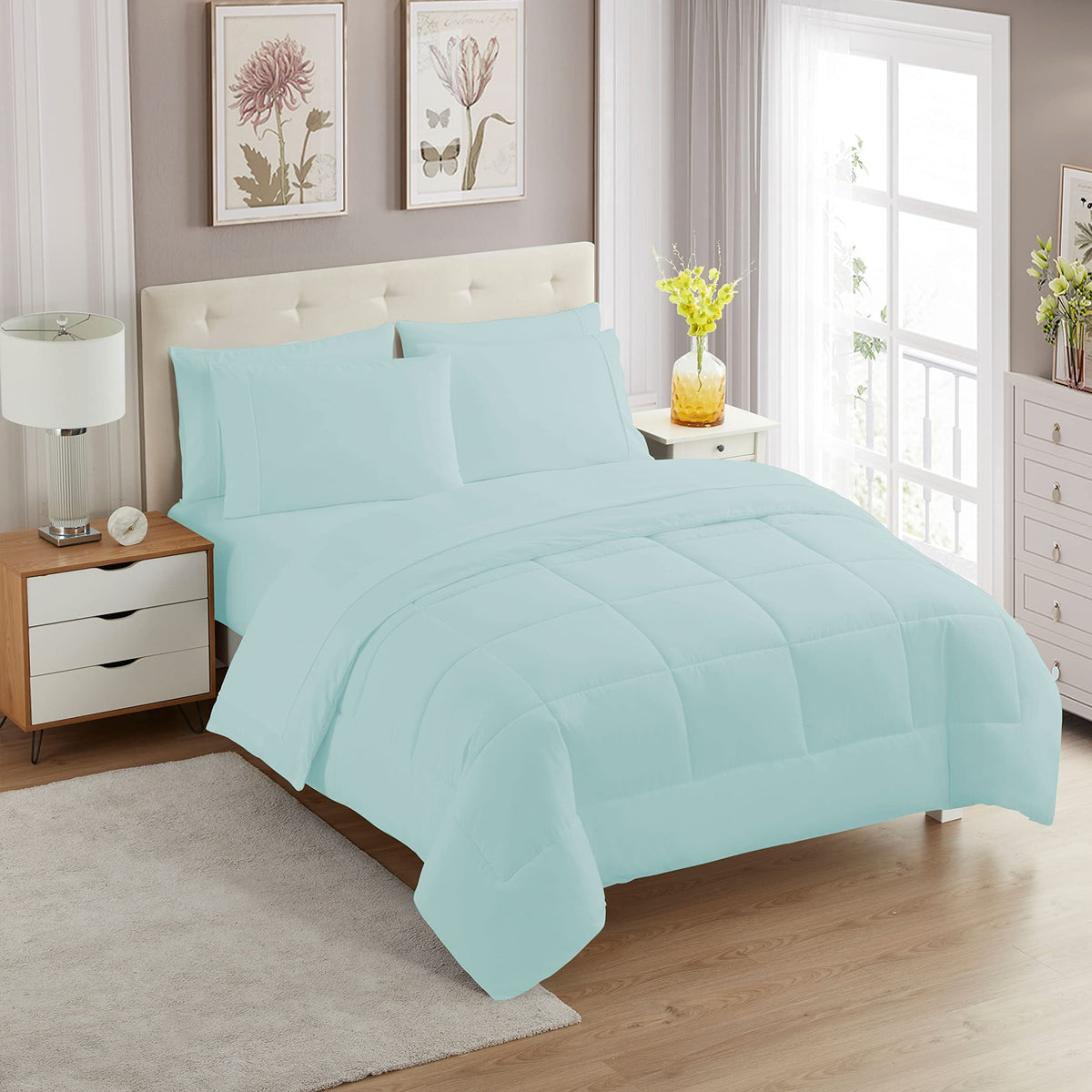 Sweet Home Collection 5 Piece Comforter Set Bag Solid Color All Season Soft Down Alternative Blanket & Luxurious Microfiber Bed Sheets, Navy, Twin