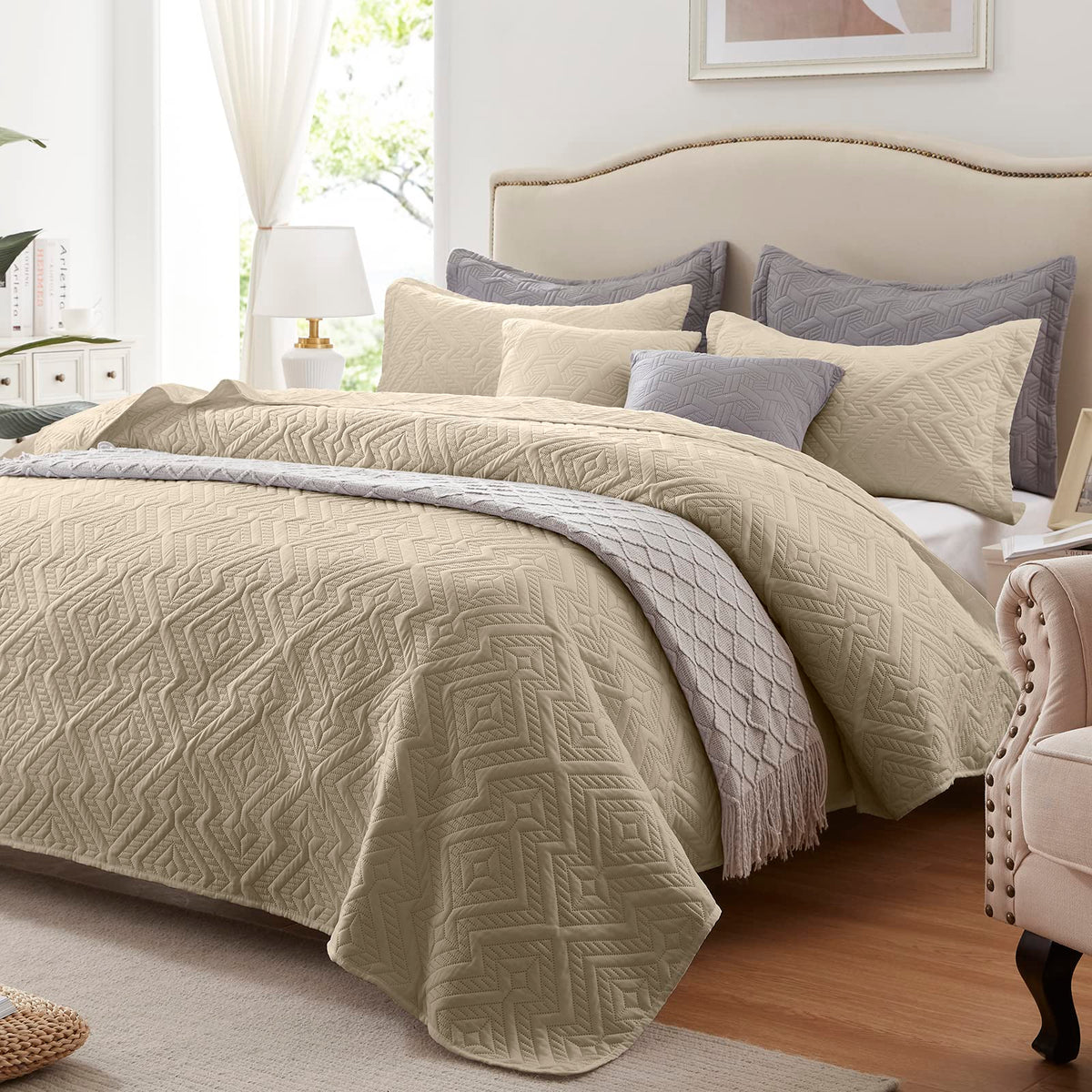 LEAONME Full/Queen Quilt Set 3 Pieces, Lightweight Burnt Orange/Rust Bedspread-90''x98'', Soft Microfiber Summer Quilt, Luxurious Warm Coverlet Set for All Seasons (Includes 1 Quilt, 2 Shams)