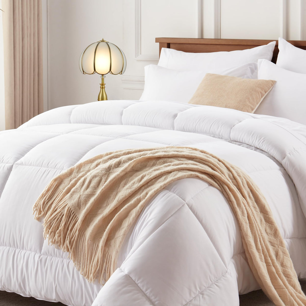 Newspin Queen Comforter Set 8 Pieces Bed in a Bag Soft Bedding Set Beige