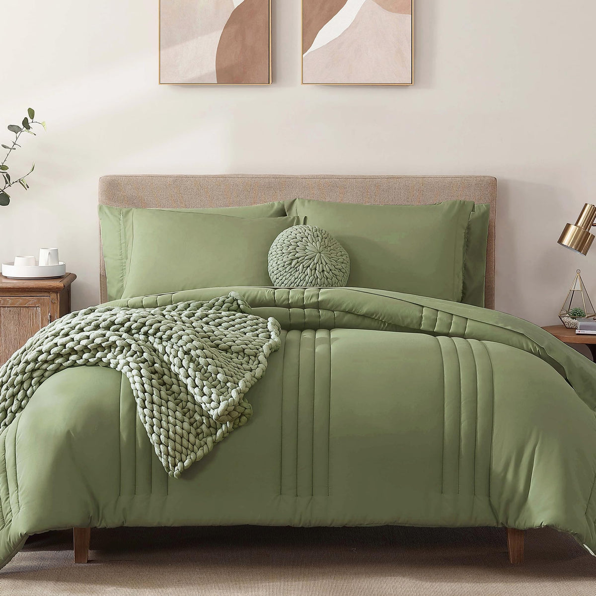 Full Size Comforter Sets-7 Pieces Sage Soft Bed in a Bag Full Bedding Sets