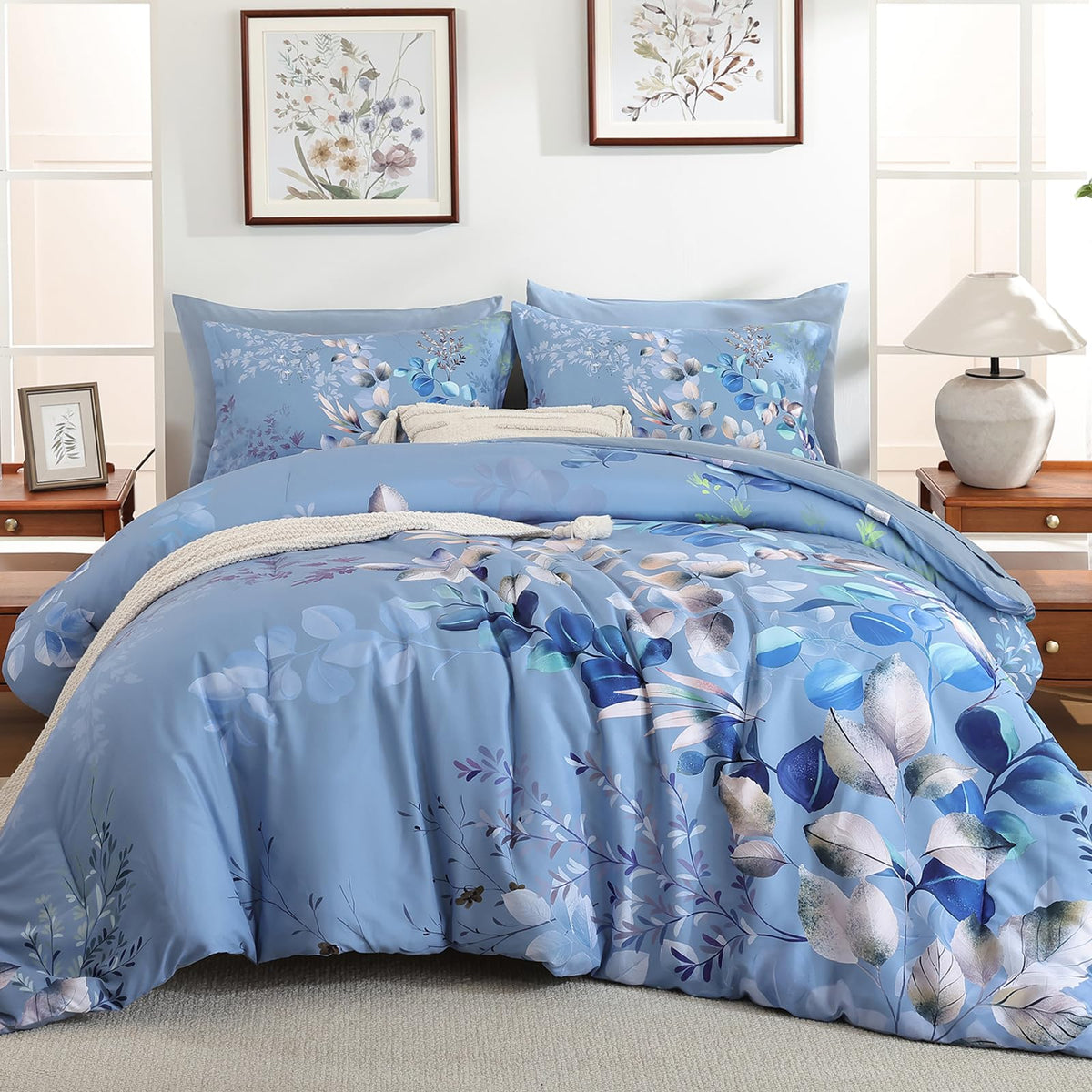 Xruibed Black Comforter Set King Size 7 Pieces Leaf Bed in a Bag Set