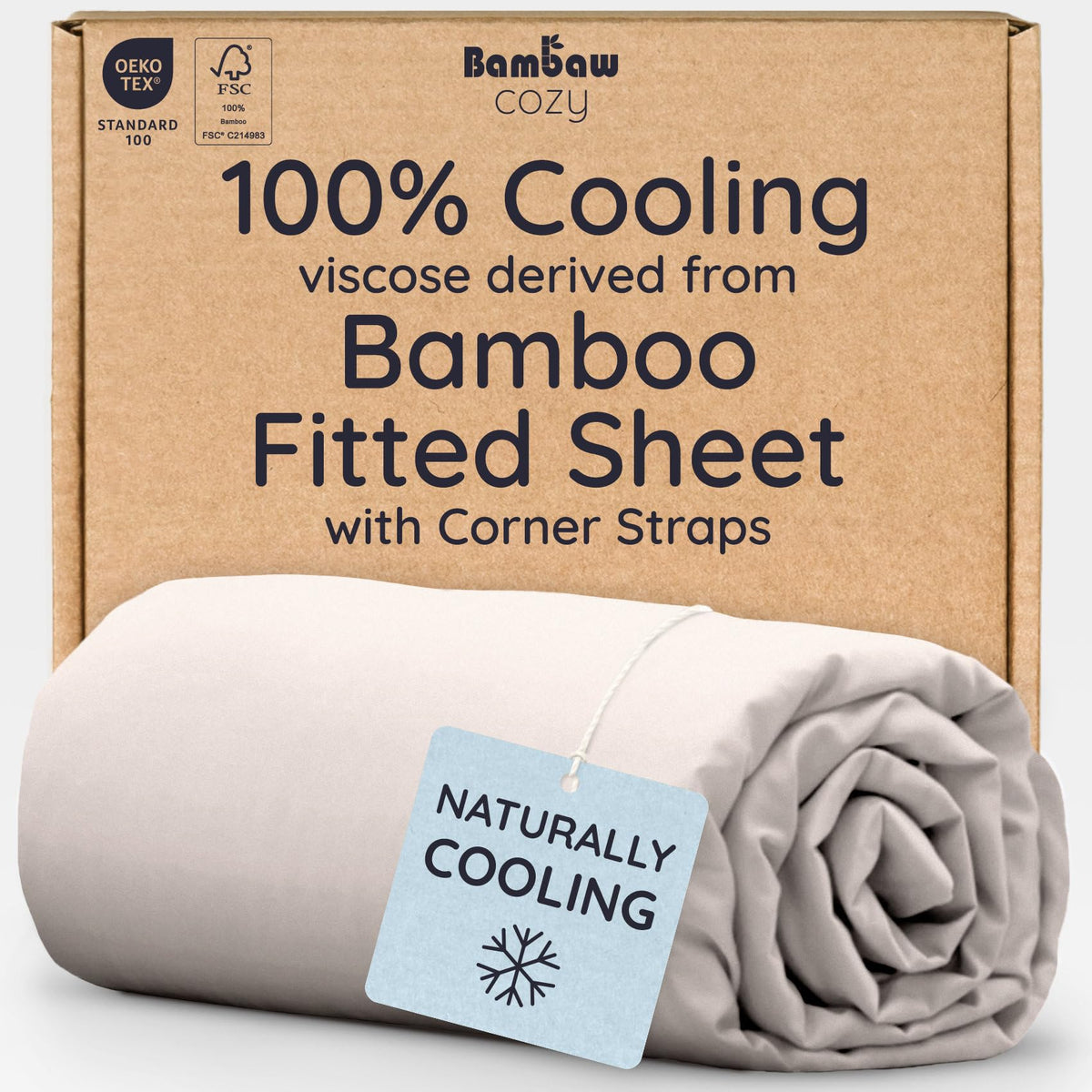 Bambaw 100% Viscose Derived from Bamboo Queen Size Fitted Sheet, Cooling, Deep Pocket, Corner Straps, Charcoal