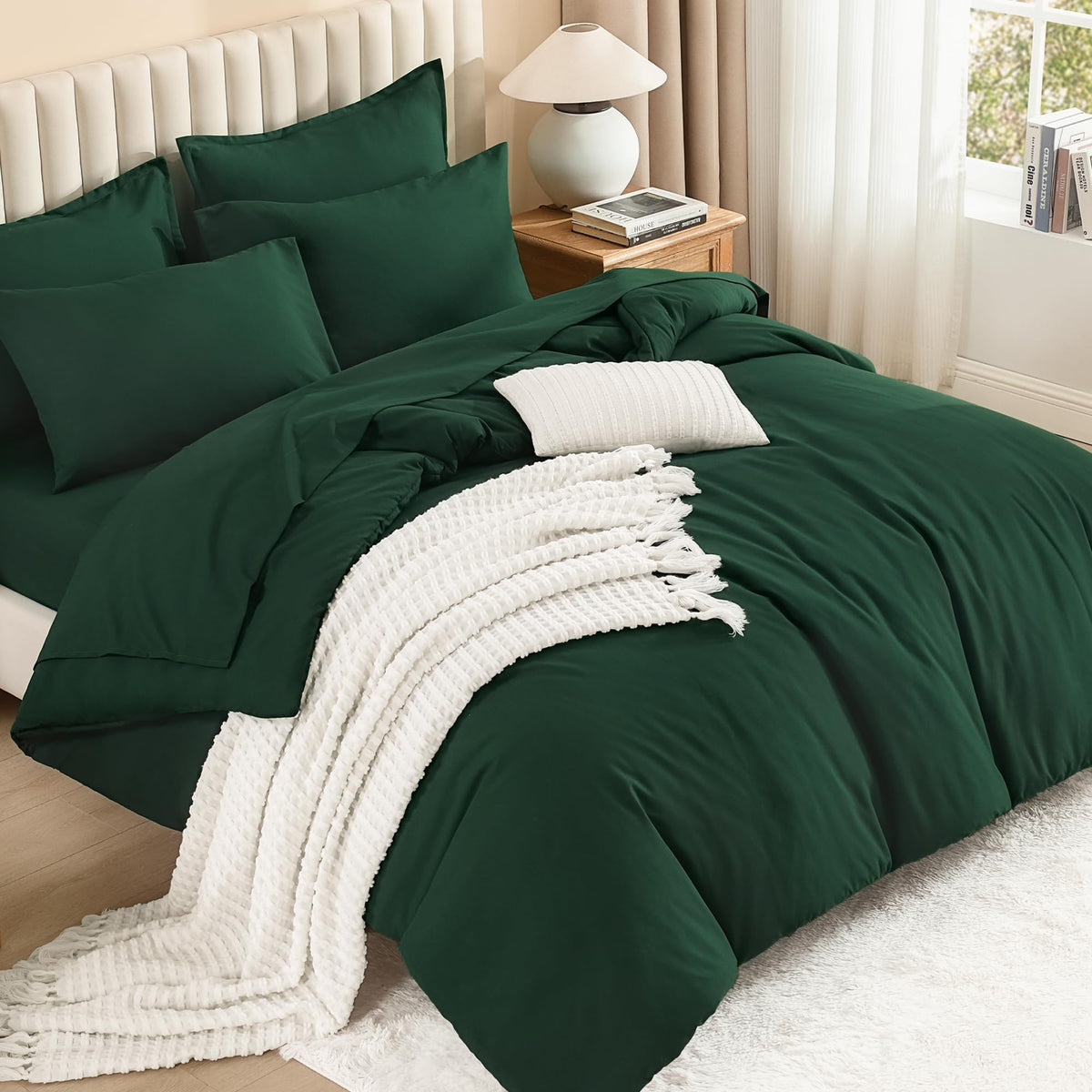 Litanika King Comforter Set with Sheets Beige - 7 Pieces Solid Bed in a Bag