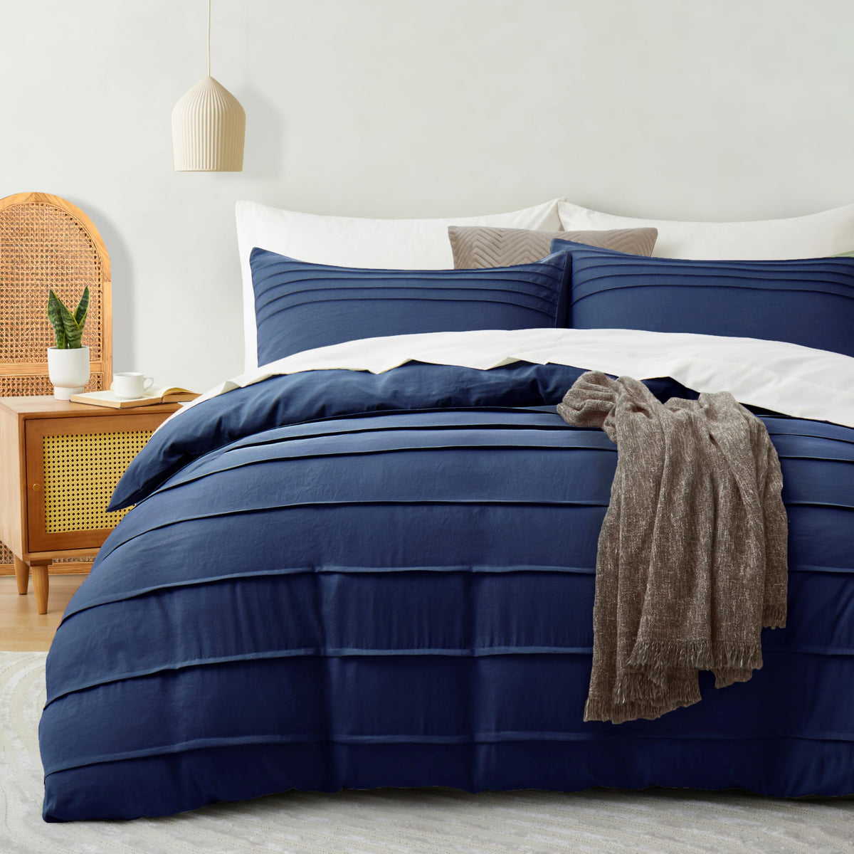 Oli Anderson 3PCS Pleated Duvet Cover Set, Sage Green, Queen