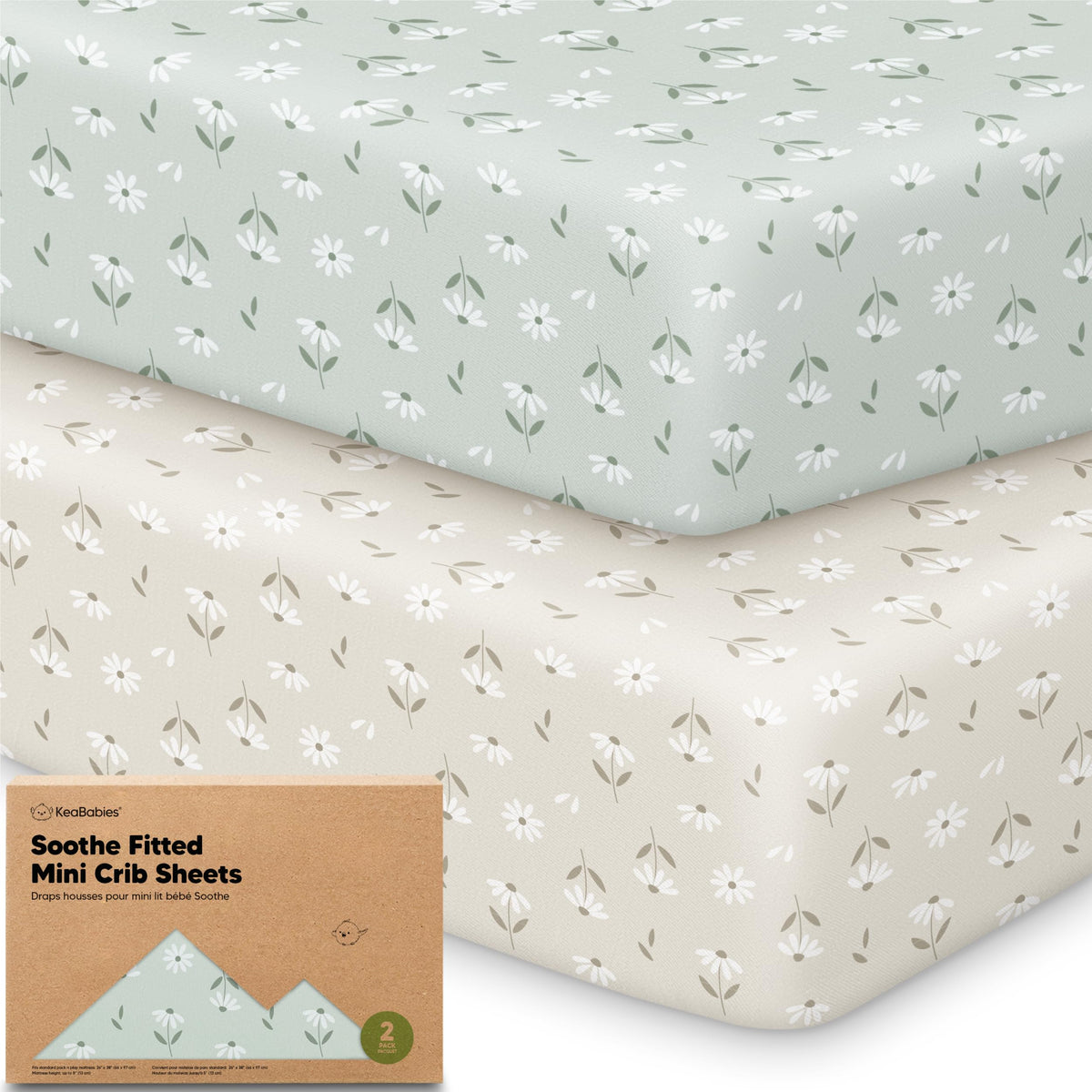 2-Pack Mini Crib Sheets Fitted, 38x26 Pack N Play Mattress Sheets (Elly)